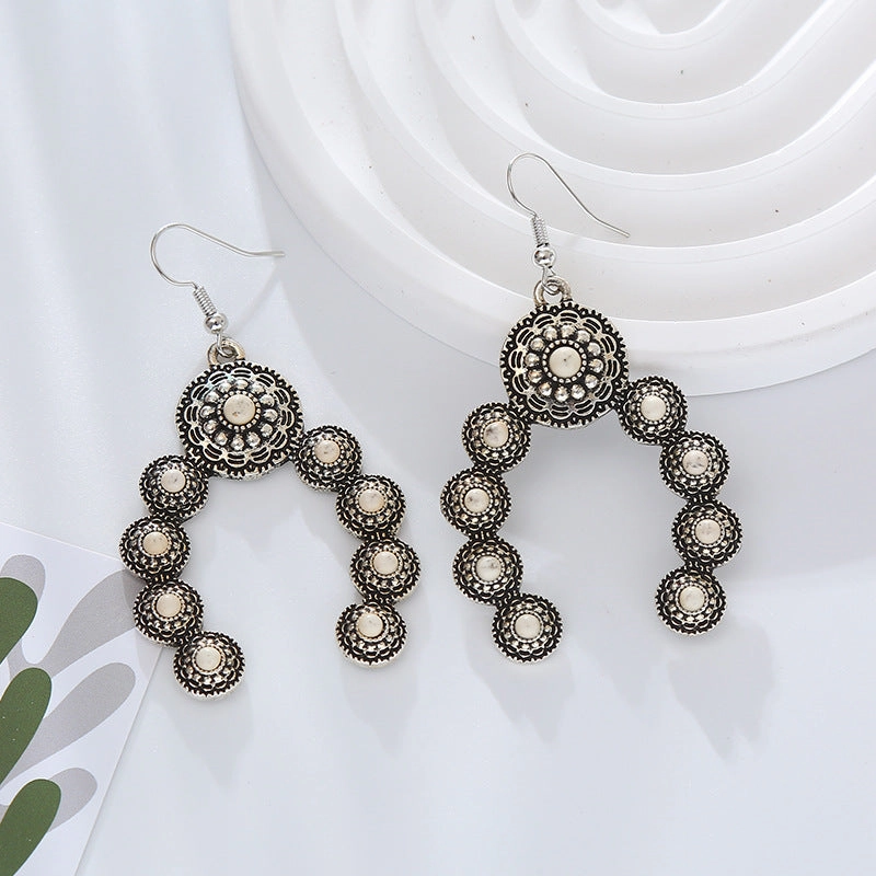 Wholesale Retro alloy inlaid turquoise creative exaggerated temperament earrings