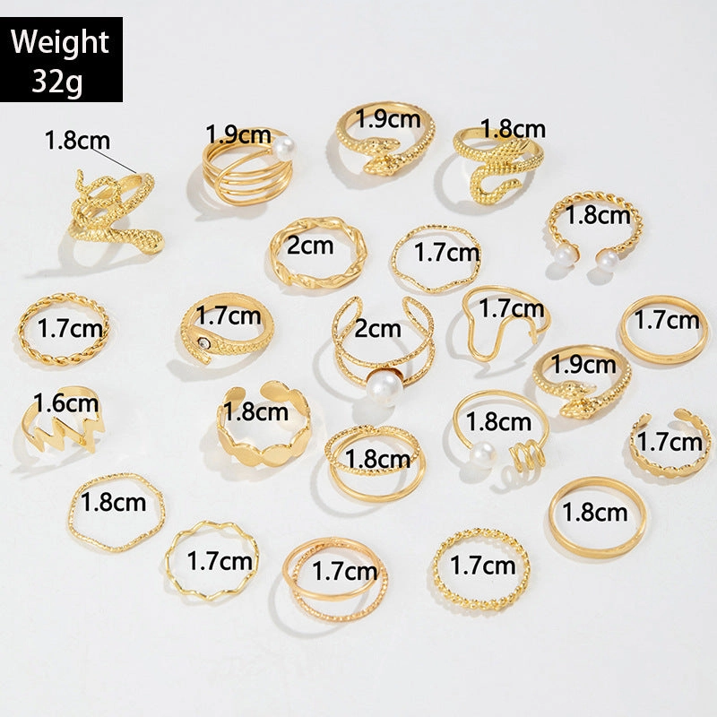 Wholesale Retro Butterfly Flower Moon Ring Punk Snake Stacking Joint Ring Set