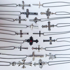 Wholesale  Retro Color-free Male Decoration Cross Pendant Necklace Simple Woolen Chain