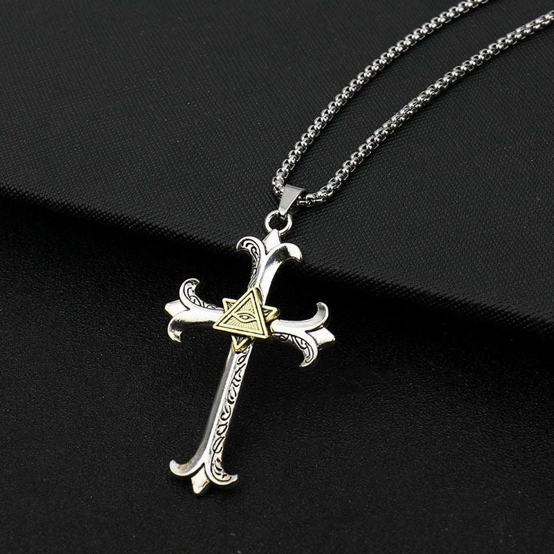 Wholesale  Retro Color-free Male Decoration Cross Pendant Necklace Simple Woolen Chain