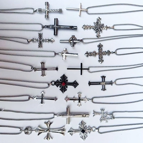 Wholesale  Retro Color-free Male Decoration Cross Pendant Necklace Simple Woolen Chain