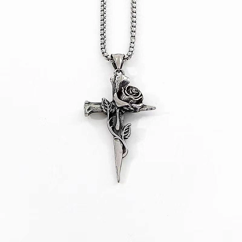 Wholesale  Retro Color-free Male Decoration Cross Pendant Necklace Simple Woolen Chain