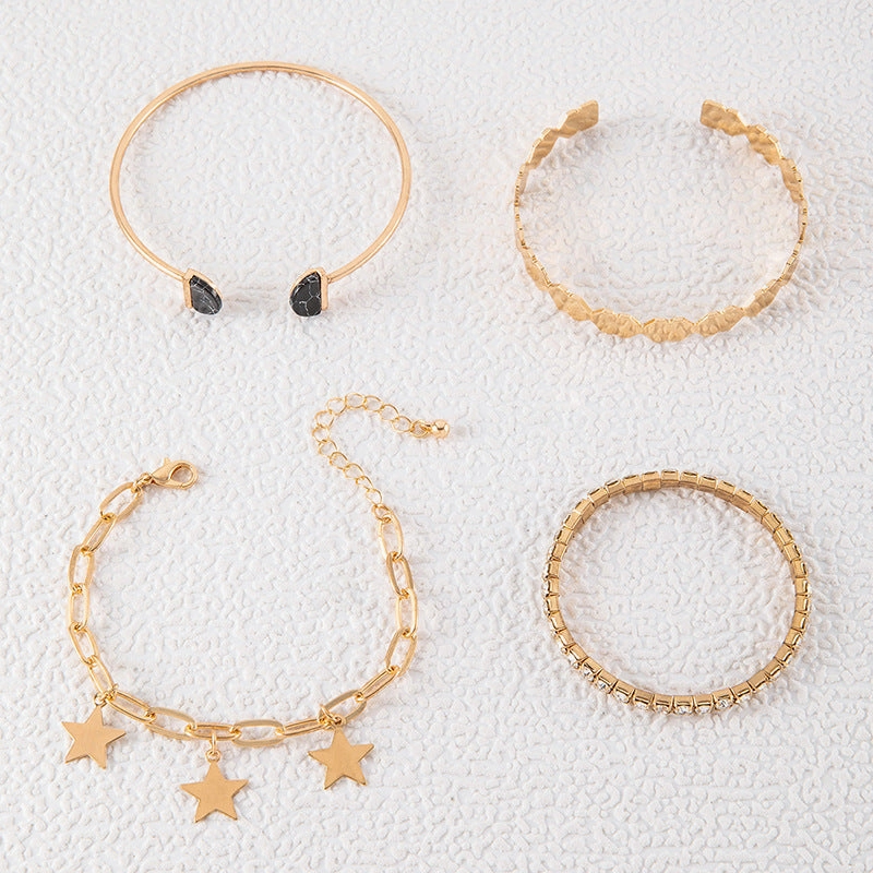 Wholesale Retro Creative Imitation Marble Geometric Open Bracelet Set of Four