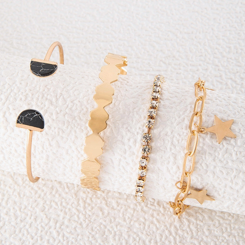 Wholesale Retro Creative Imitation Marble Geometric Open Bracelet Set of Four