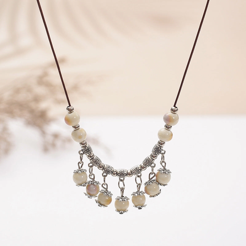 Wholesale Retro ethnic style ceramic necklace long sweater chain