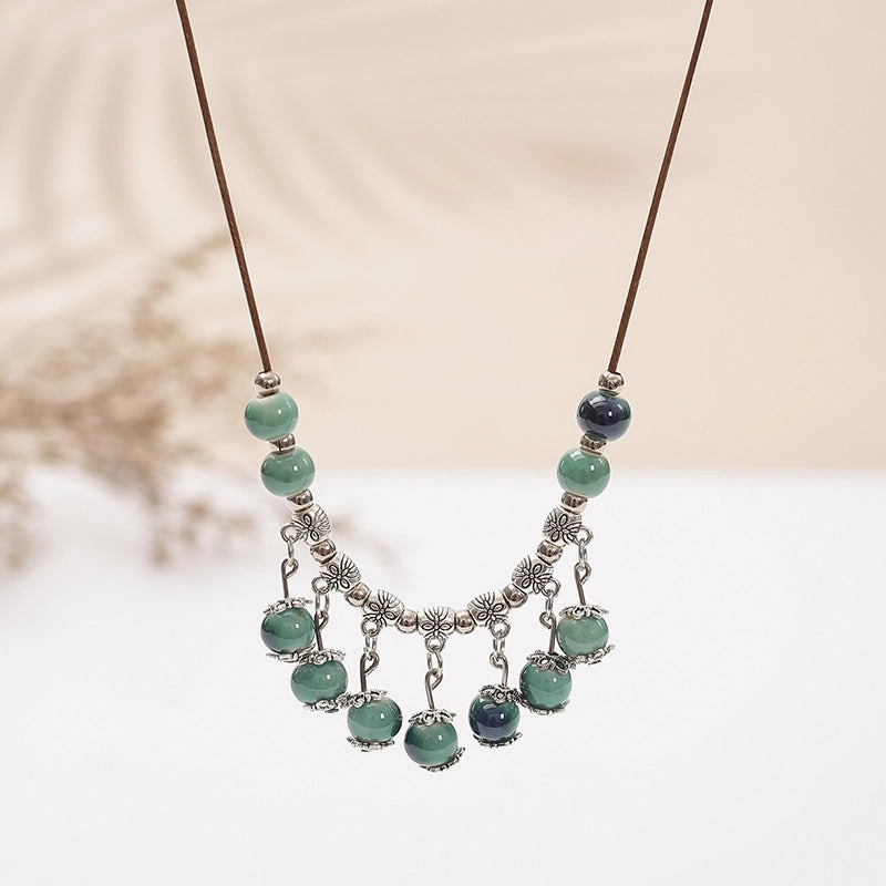 Wholesale Retro ethnic style ceramic necklace long sweater chain