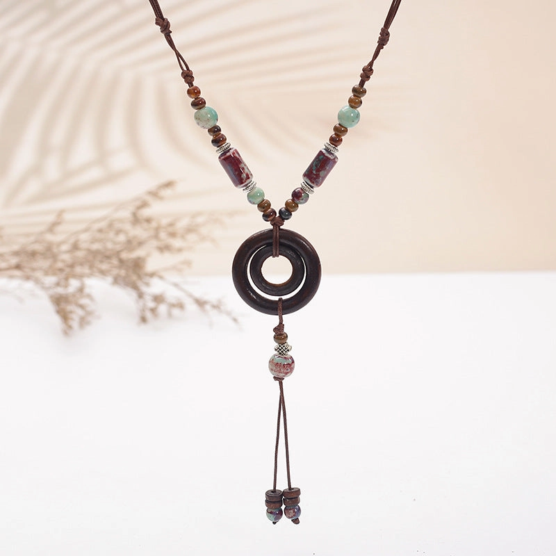 Wholesale Retro ethnic style ceramic necklace long sweater chain