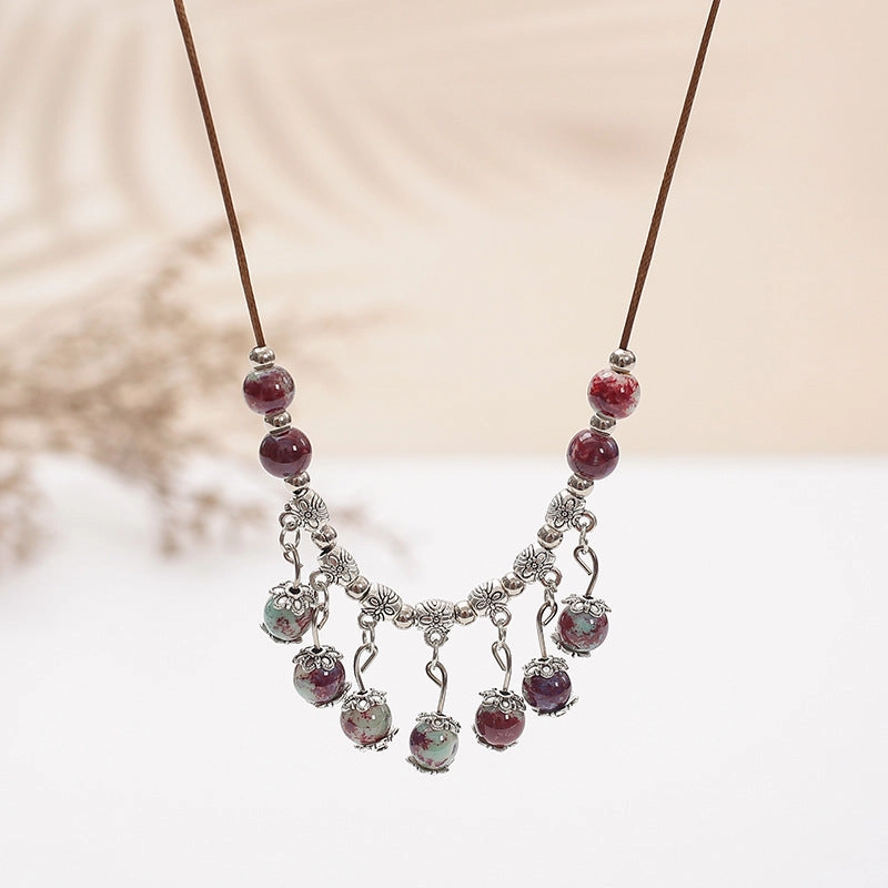 Wholesale Retro ethnic style ceramic necklace long sweater chain