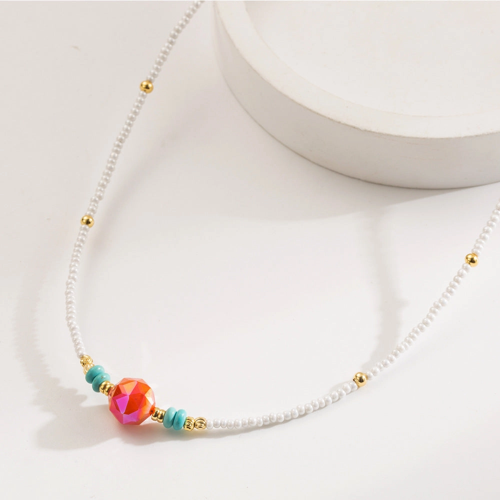 Wholesale Retro Ethnic Style Colored Natural Stone Beads, Light Luxury, High-end Clavicle Chain