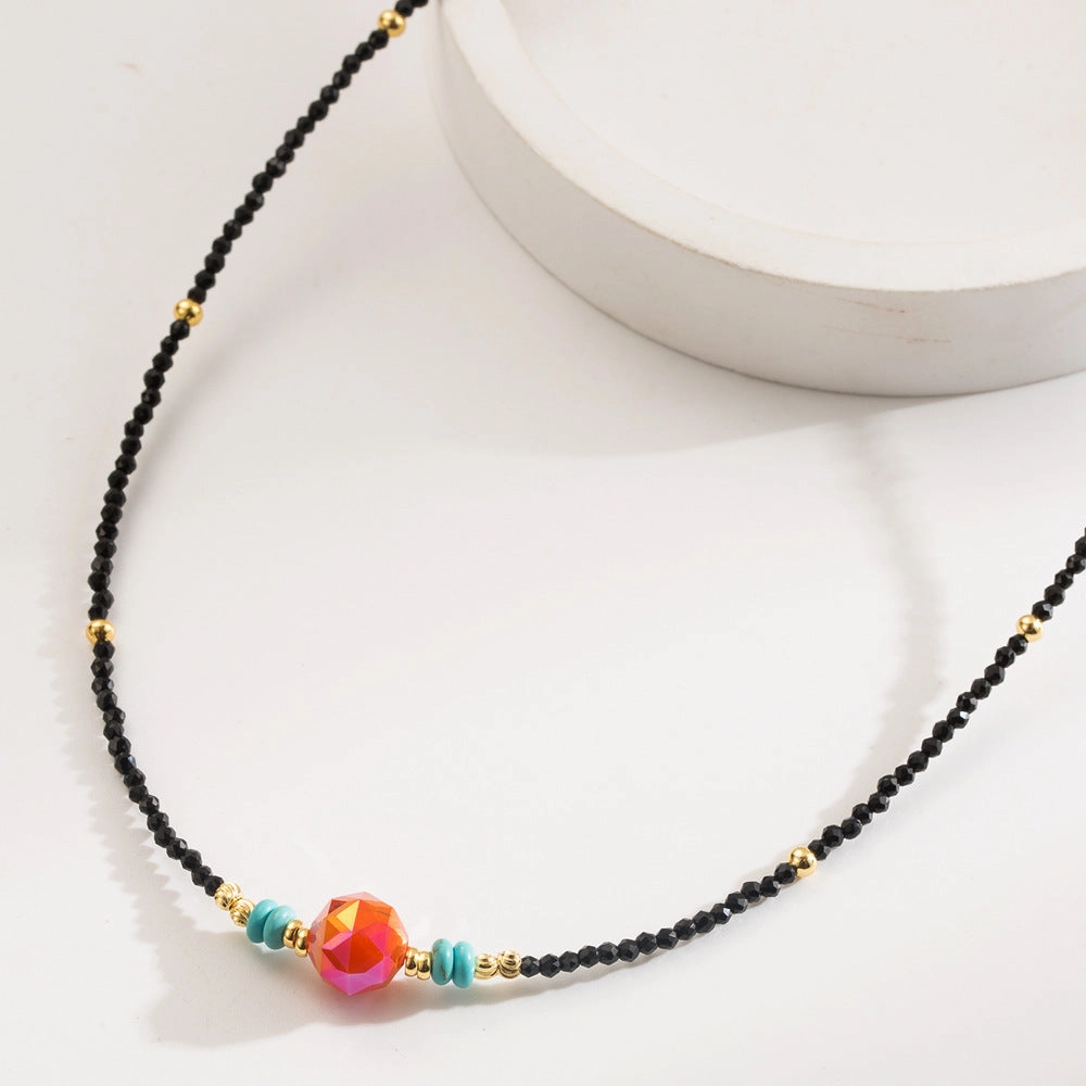 Wholesale Retro Ethnic Style Colored Natural Stone Beads, Light Luxury, High-end Clavicle Chain