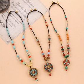 Wholesale Retro Ethnic Style Natural Stone Braided Necklace