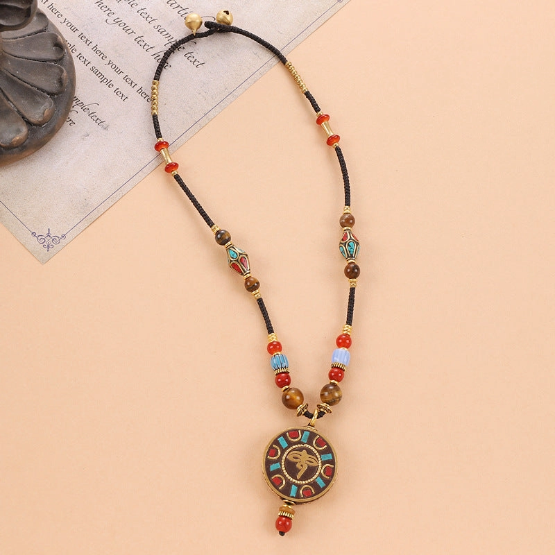 Wholesale Retro Ethnic Style Natural Stone Braided Necklace