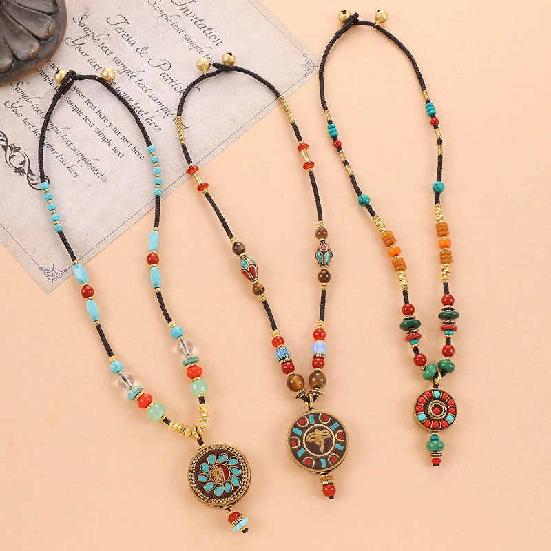 Wholesale Retro Ethnic Style Natural Stone Braided Necklace