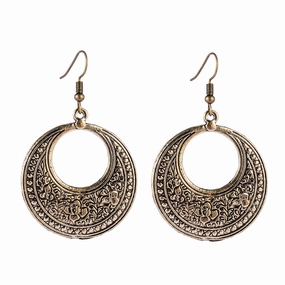 Wholesale Retro ethnic style totem pattern round hollow earrings