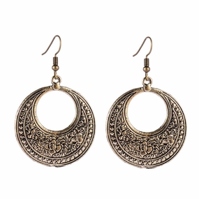 Wholesale Retro ethnic style totem pattern round hollow earrings