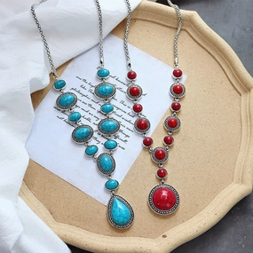 Wholesale Retro Ethnic Style Versatile Long Turquoise Necklace