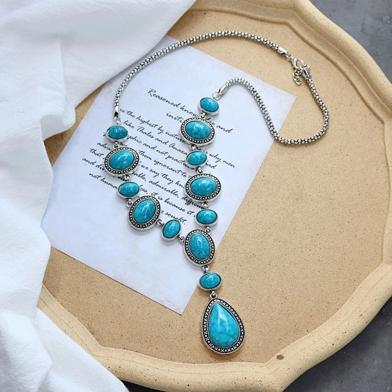 Wholesale Retro Ethnic Style Versatile Long Turquoise Necklace