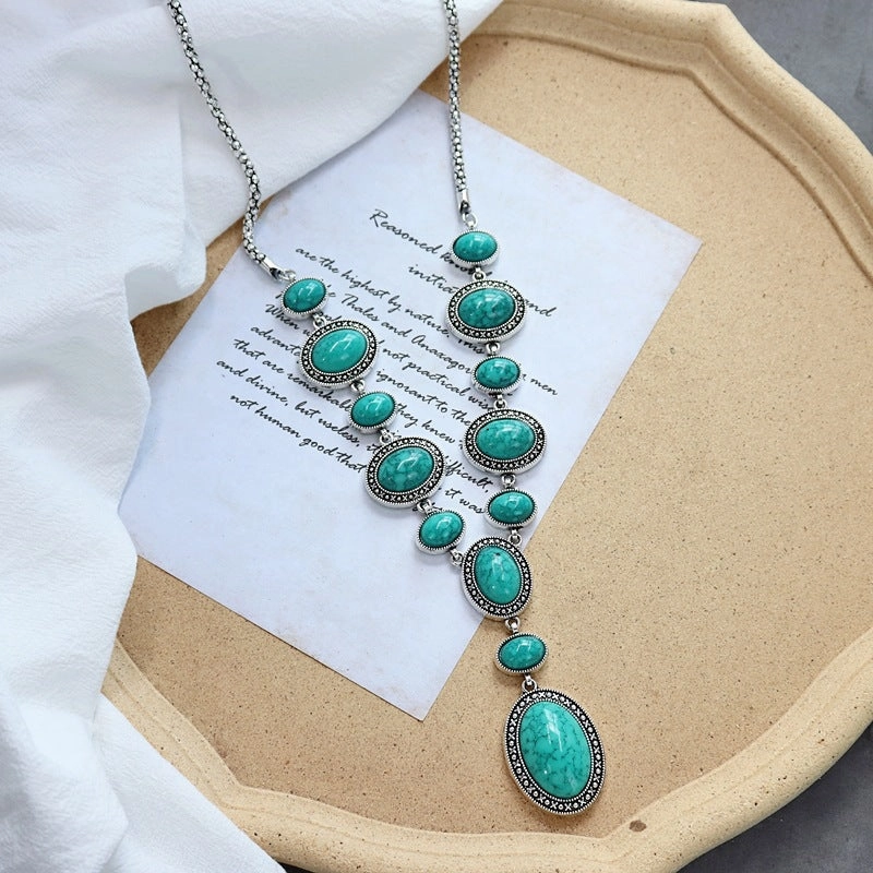 Wholesale Retro Ethnic Style Versatile Long Turquoise Necklace