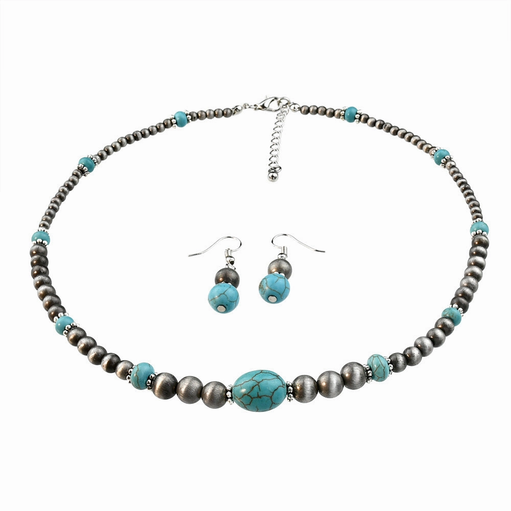 Wholesale Retro Ethnic Turquoise Necklace Earrings suit