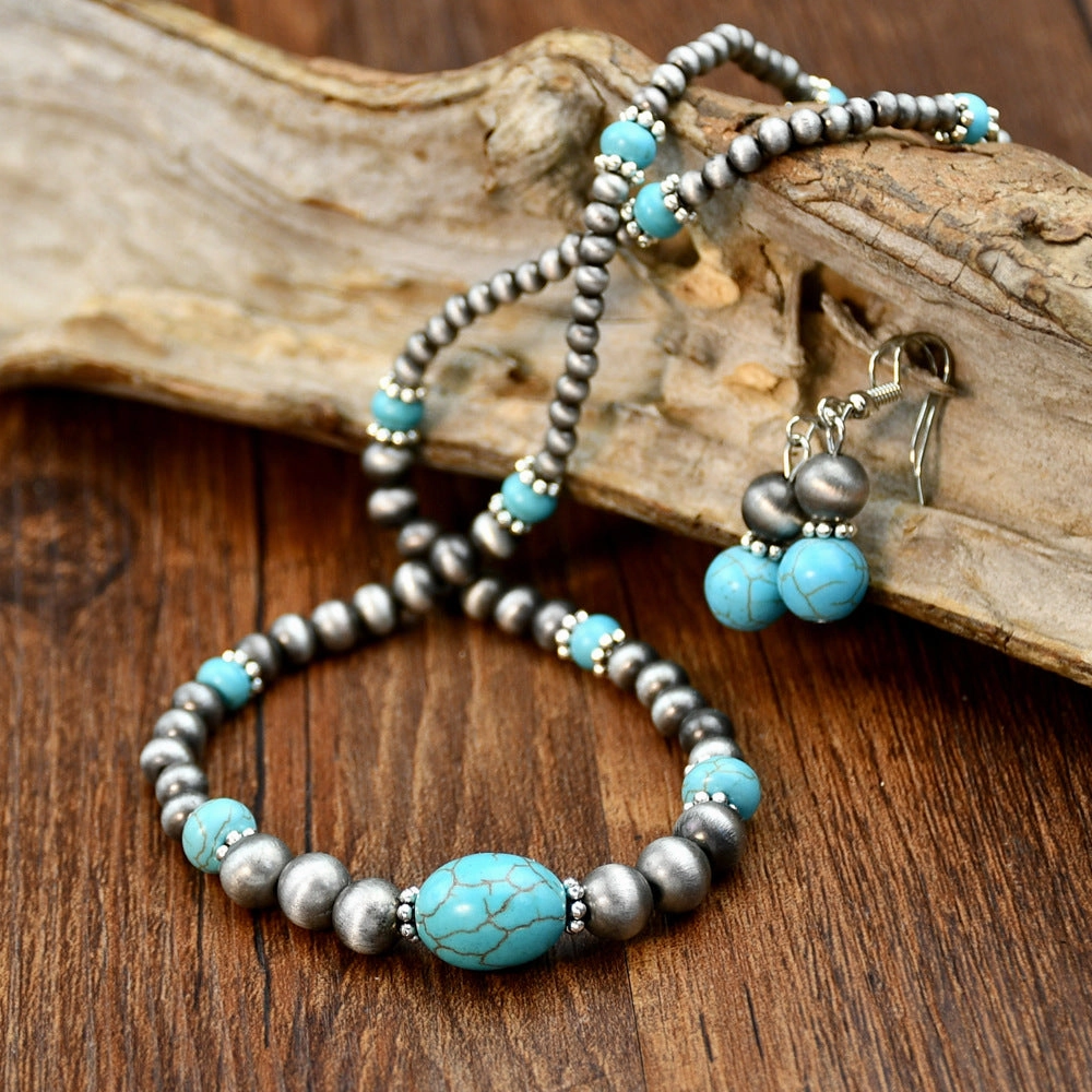 Wholesale Retro Ethnic Turquoise Necklace Earrings suit