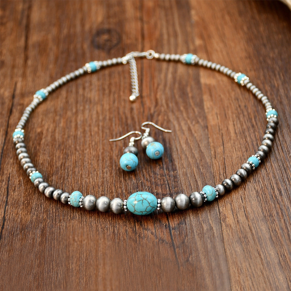 Wholesale Retro Ethnic Turquoise Necklace Earrings suit