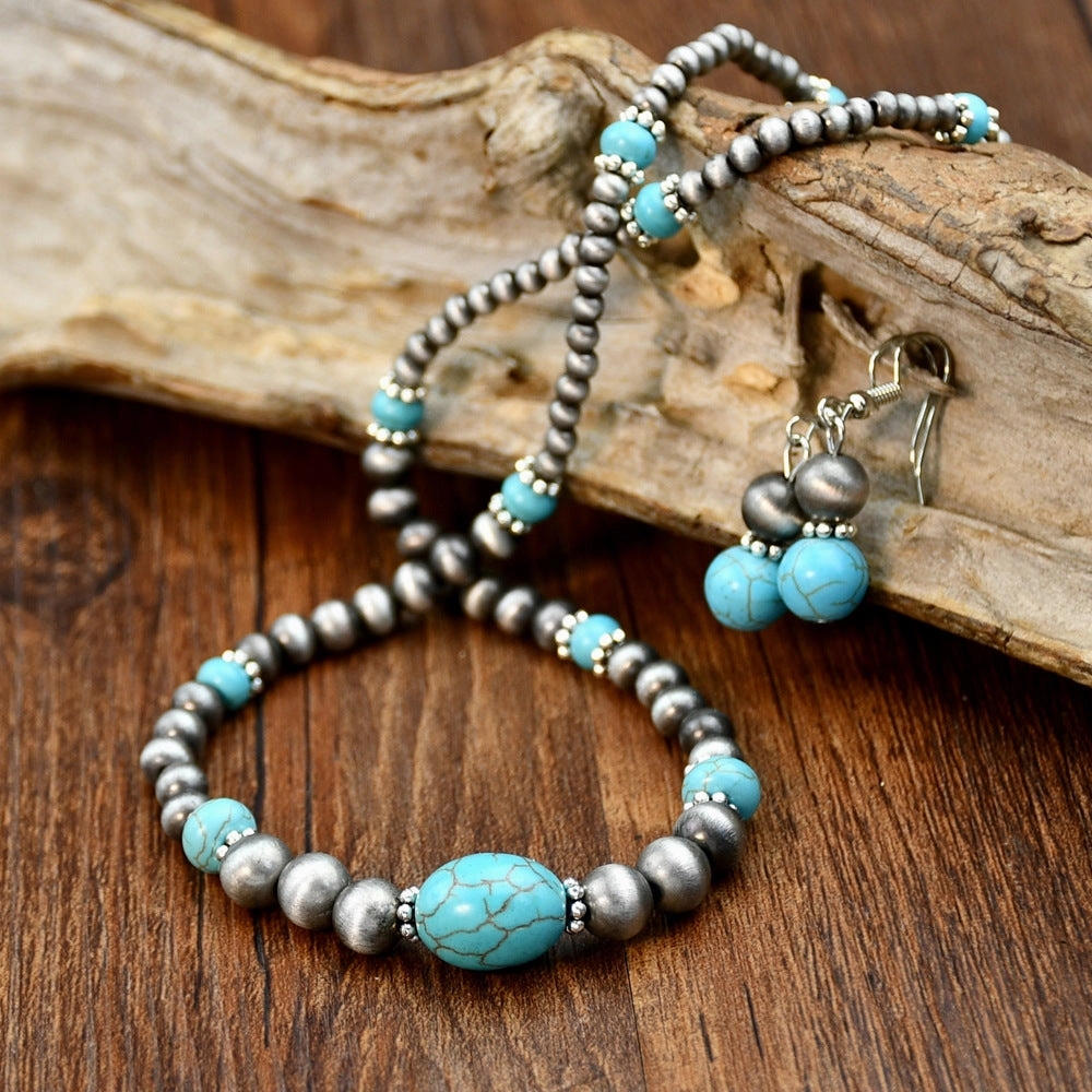 Wholesale Retro Ethnic Turquoise Necklace Earrings suit