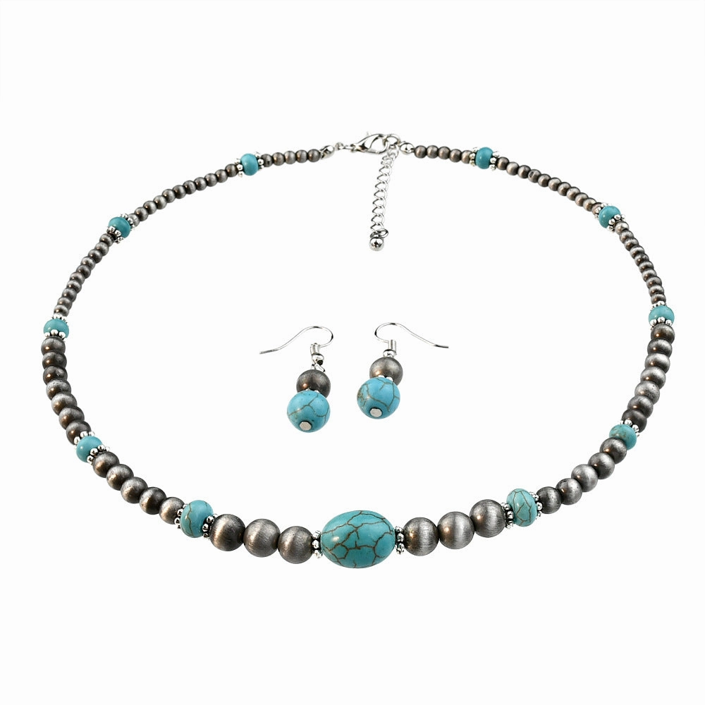 Wholesale Retro Ethnic Turquoise Necklace Earrings suit