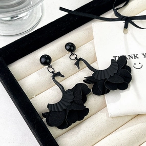 Wholesale Retro Exaggerated Black Swan Earrings