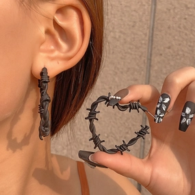 Wholesale Retro Exaggerated Cold Wind Thorn Love Earrings