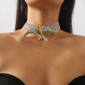 Wholesale Retro Exaggerated Fashion Bird Swallow Multi-layered Diamond Necklace