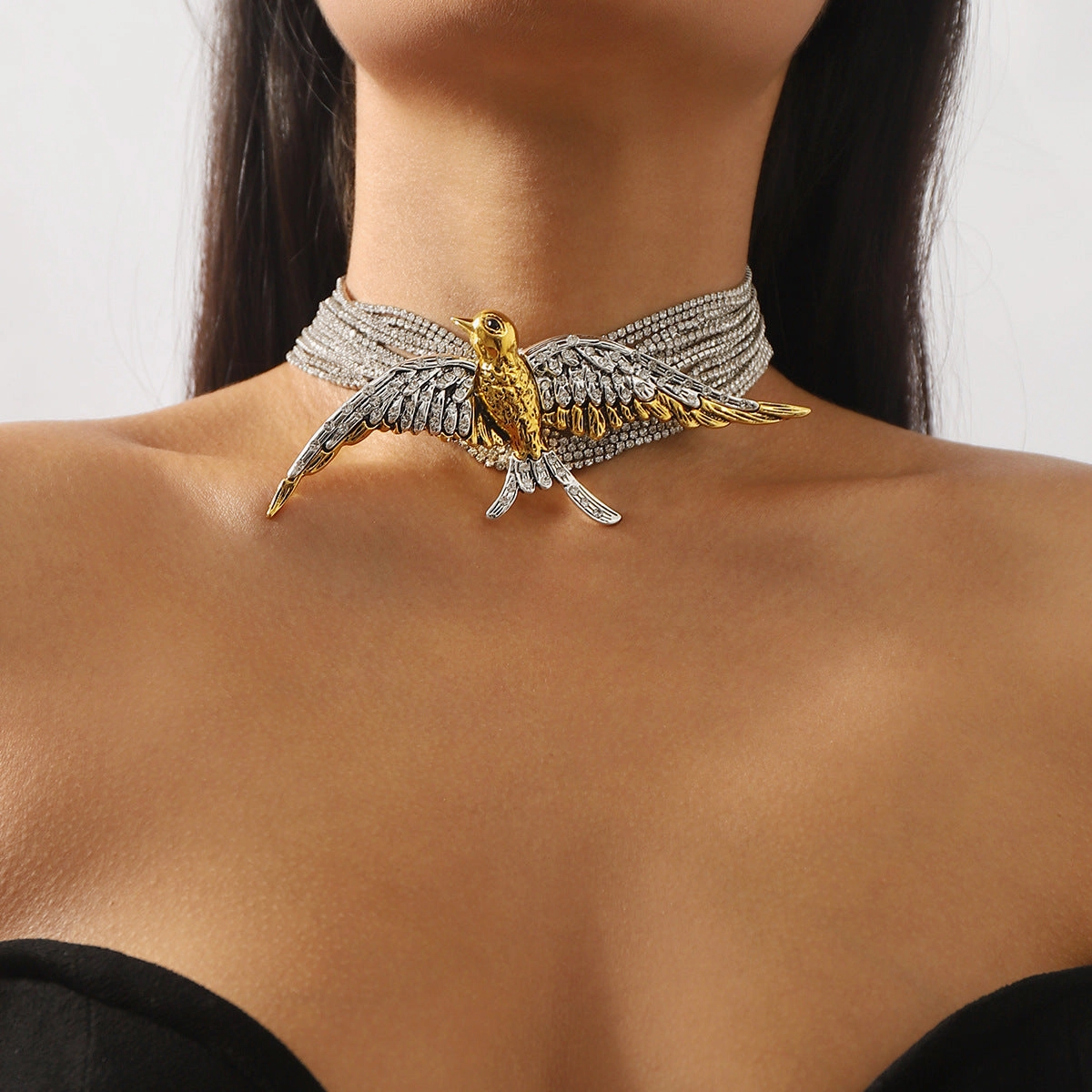 Wholesale Retro Exaggerated Fashion Bird Swallow Multi-layered Diamond Necklace