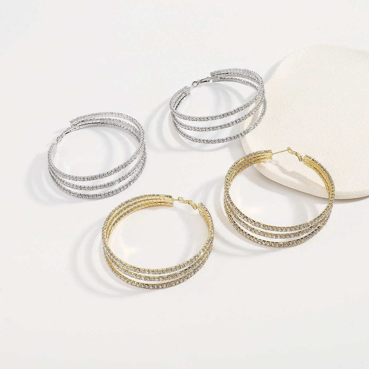 Wholesale Retro Exaggerated Multi-layered Circle Full Diamond Earrings