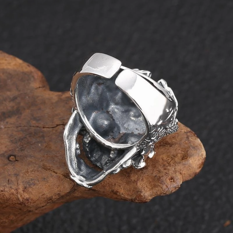 Wholesale Retro exaggerated skull men's open adjustment ring