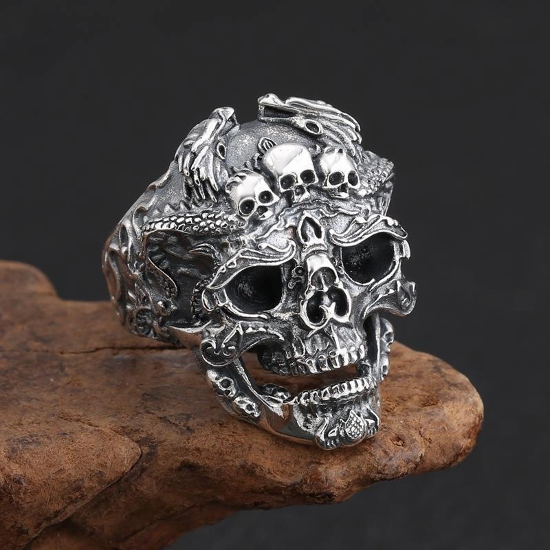 Wholesale Retro exaggerated skull men's open adjustment ring