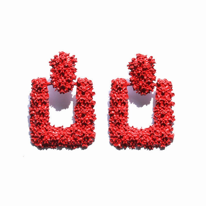 Wholesale Retro Exaggerated Square Frosted Alloy Earrings
