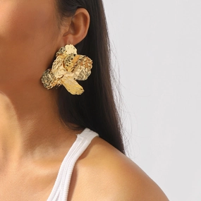 Wholesale Retro Exaggerated Three-dimensional Concave and Convex Texture Flower Earrings