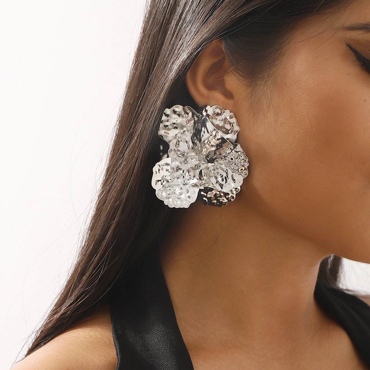 Wholesale Retro Exaggerated Three-dimensional Concave and Convex Texture Flower Earrings