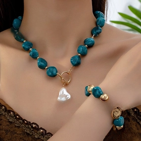 Wholesale Retro Fashion Style Bohemian Acrylic Imitation Jade Necklaces