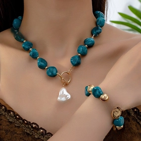 Wholesale Retro Fashion Style Bohemian Acrylic Imitation Jade Necklaces