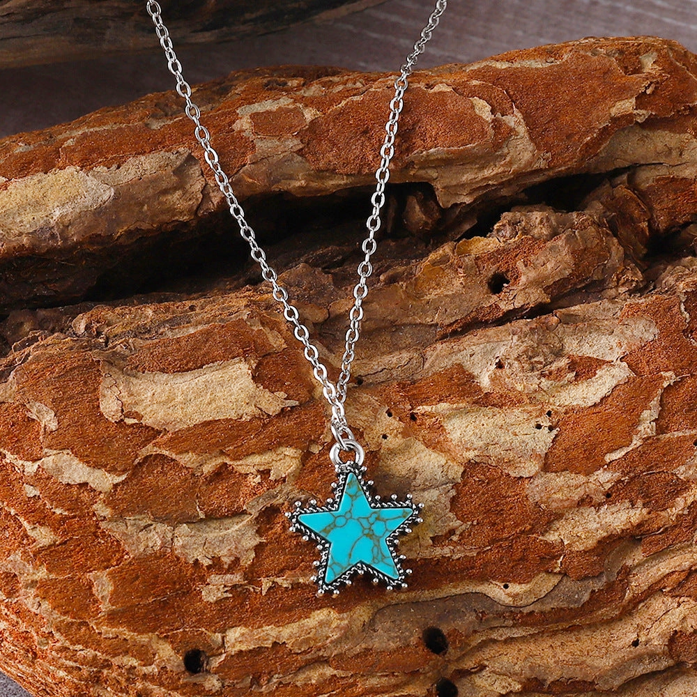 Wholesale Retro Fashion Western Turquoise Five-pointed Star Creative Versatile Earrings