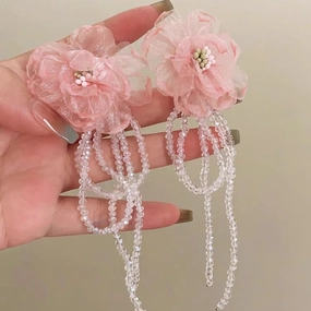 Wholesale Retro flower crystal tassel earrings fairy temperament holiday style exaggerated earrings