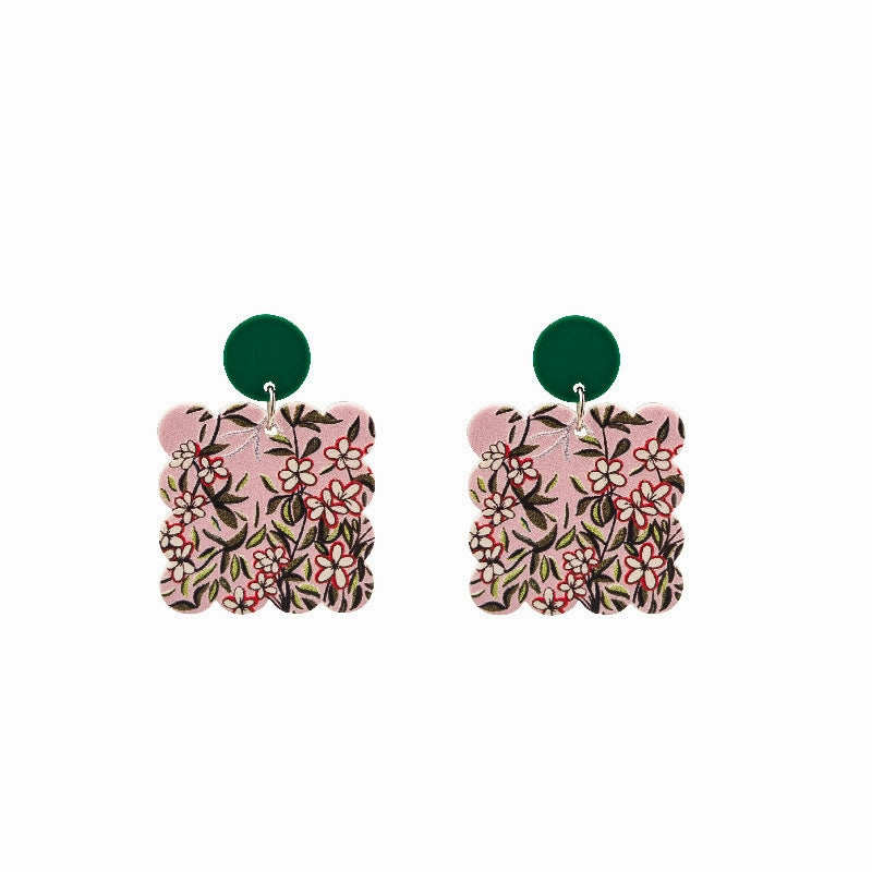 Wholesale Retro Flower Earrings Spring Creative Square Wave Sunflower Daisy Acrylic Earrings