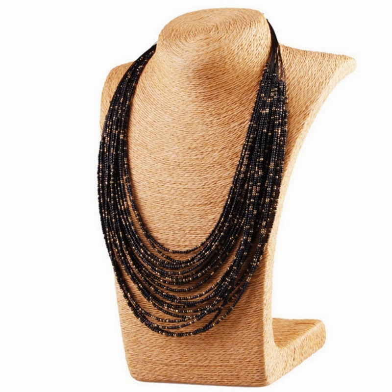 Wholesale Retro Gemstone Exaggerated Personality Bohemian Water Drop Multi-layered Rice Bead Necklaces
