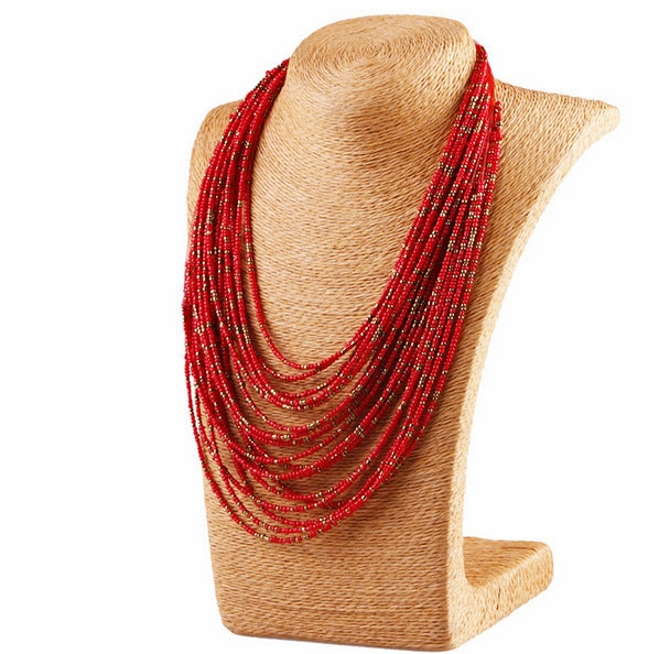 Wholesale Retro Gemstone Exaggerated Personality Bohemian Water Drop Multi-layered Rice Bead Necklaces