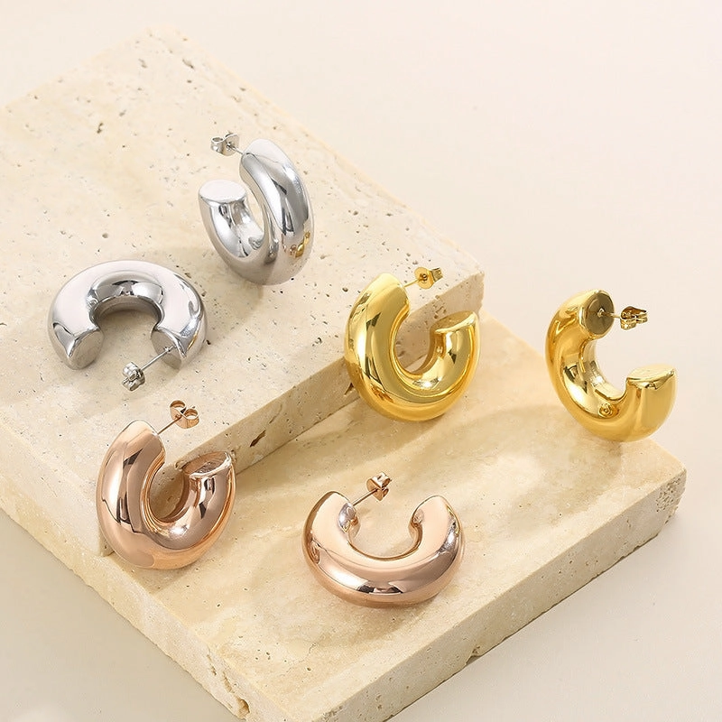 Wholesale Retro Geometric Irregular C Shape Polka Dot Gold Plated Earrings