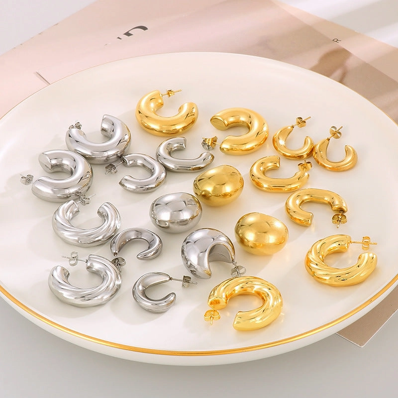 Wholesale Retro Geometric Irregular C Shape Polka Dot Gold Plated Earrings