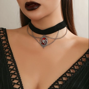 Wholesale Retro Gothic Dark Velvet Red Spider Collar