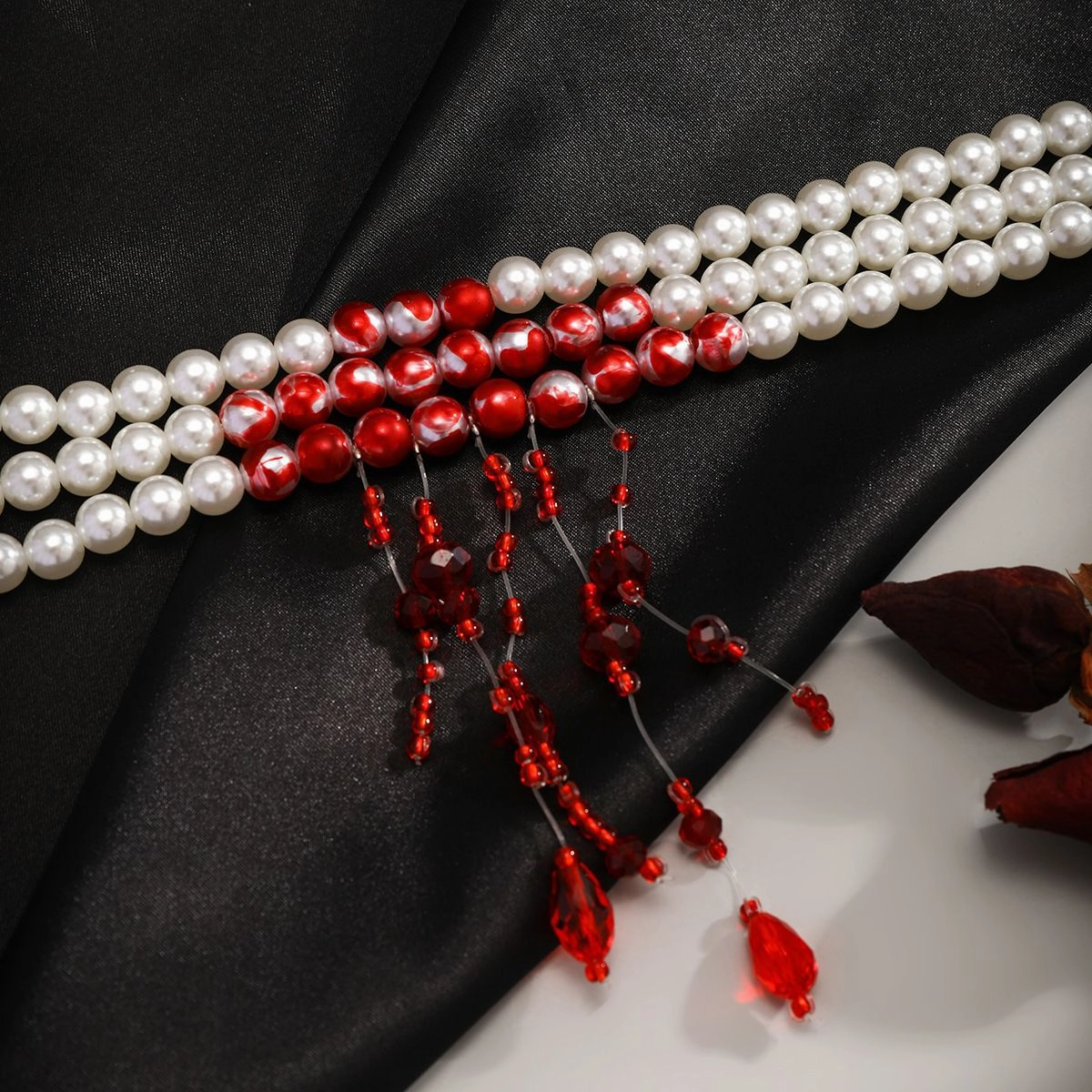 Wholesale Retro Gothic style bleeding tassel multi-layer imitation pearl necklace