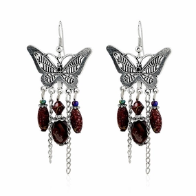 Wholesale retro hollow butterfly tassel earrings