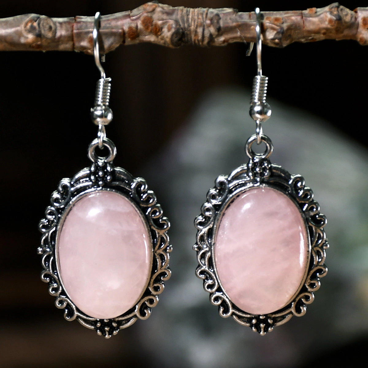 Wholesale retro hollow crystal natural stone pendant earrings